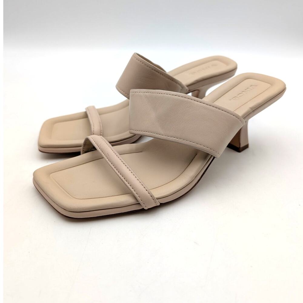 Vince Cora Kitten Heel Slide Sandals Women's Birch Sand Leather Size US8.5M EU39